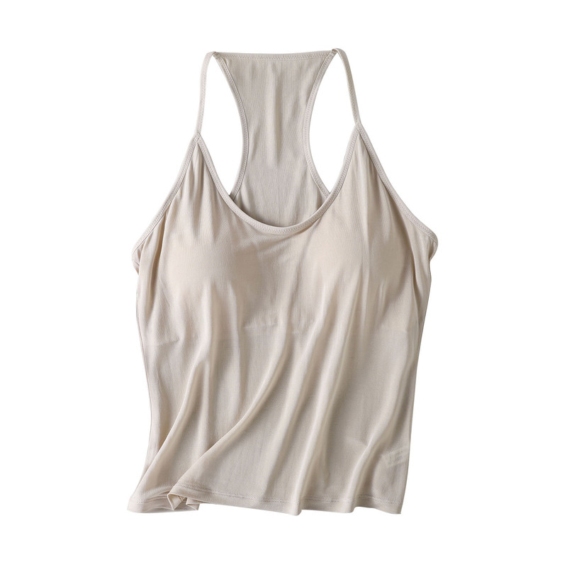 100% Mulberry Silk Bra-Free Integrated Women's Tank Top, Silk Comfortable Skin-Friendly Simple Round Neck Racerback Tank Top 100% Mulberry Silk Bra-Free Integrated Women's Tank Top, Silk Comfortable Skin-Friendly Simple Round Neck Racerback Tank Top