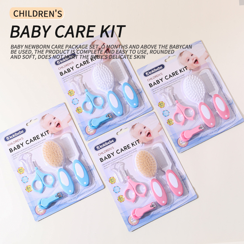 Envases en inglés transfronterizo Juego de cuidado de cepillo de peine de lana para bebés Tijeras de seguridad para bebés Herramienta de limpieza de cortaúñas