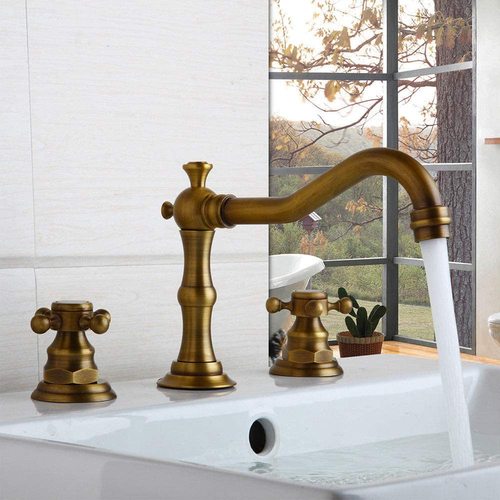 Copper antique bathroom sink bathtub three-piece faucet plum handwheel three-hole basin ceramic basin black faucet