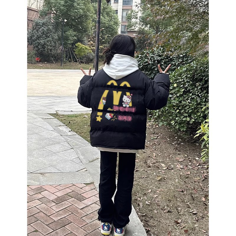 冬季面包服爆款印花新款卡通黑色白鸭绒羽绒服女90小个子外套2024