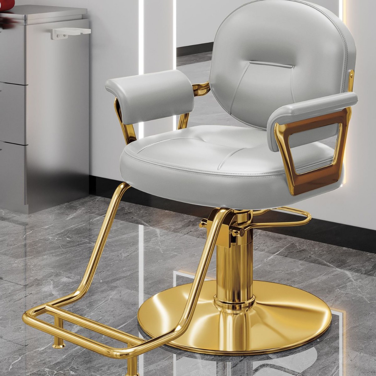 Nueva silla de peluquería en línea se puede elevar y bajar silla de peluquería de alta gama silla de peluquería especial silla de corte de pelo lujoso