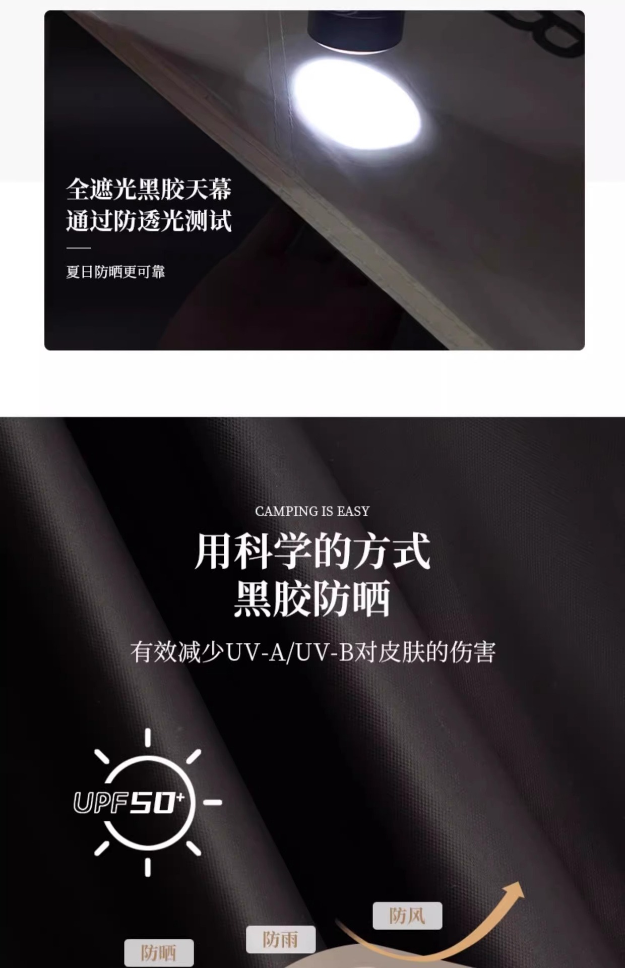 Outdoor exposure full shading black glue car edge canopy side car tail canopy tent self-driving travel car awning windproof