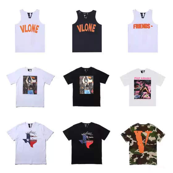 New VLONE JERRY Big V Smoke Reflective Loose Short Sleeve Cherry Blossom Couple T-shirt Trendy Brand Street Summer