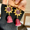 Fuchsia retro resin, earrings, Chinese style