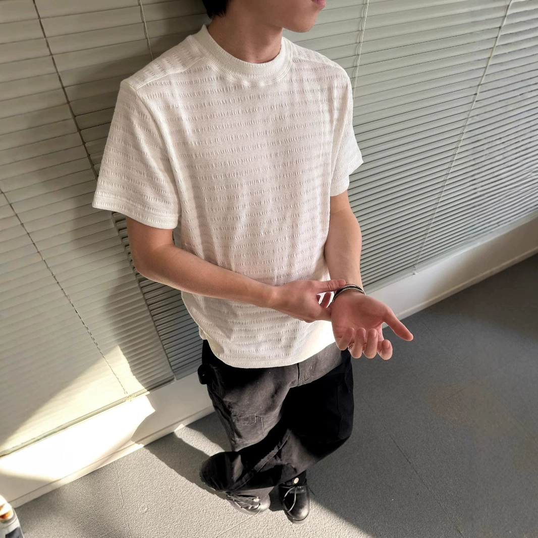 Летняя мужская одежда MADEEXTREME, футболка с коротким рукавом, однотонная, с круглым вырезом, приталенная, из смешанной ткани с текстурой «тихой роскоши», базовый жаккард.