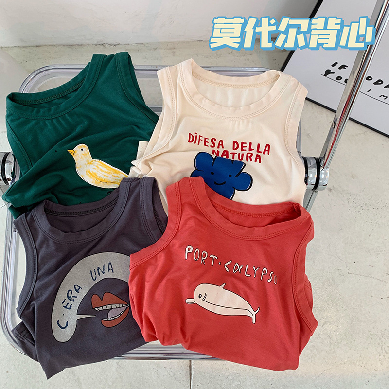 Tong Chenchen Mom Children's Wear Modal Children's Vest Boy's Summer Sleeveless Top Baby Cartoon Sleeveless T