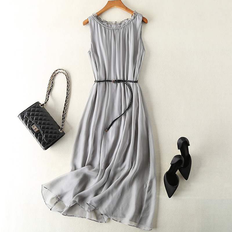 Silk Dress Women's New Summer Suspender Skirt Hangzhou Heavy Mulberry Silk Dress Beach Skirt Petite Women