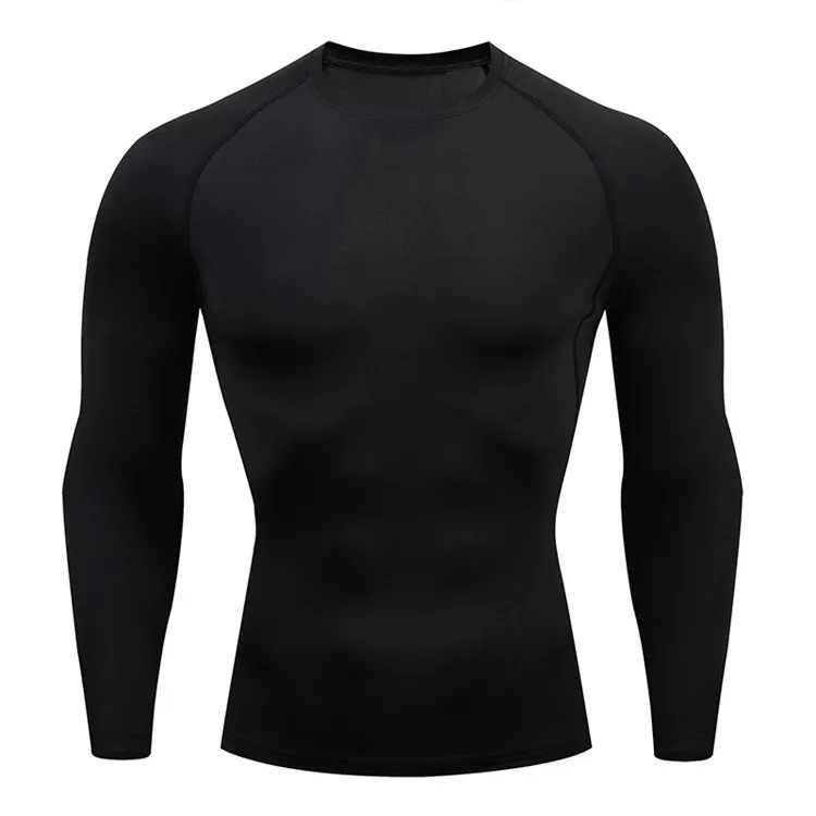 Maglietta aderente traspirante da uomo, a maniche lunghe, con scollo tondo, a compressione, ad asciugatura rapida, per lo sport e il fitness_voghion.com