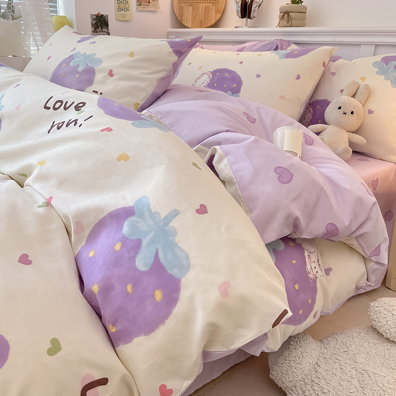 Juego de cama de algodón puro de cuatro piezas 2025 nuevo estilo algodón pequeño sábana fresca funda de edredón sábana ropa de cama de tres piezas