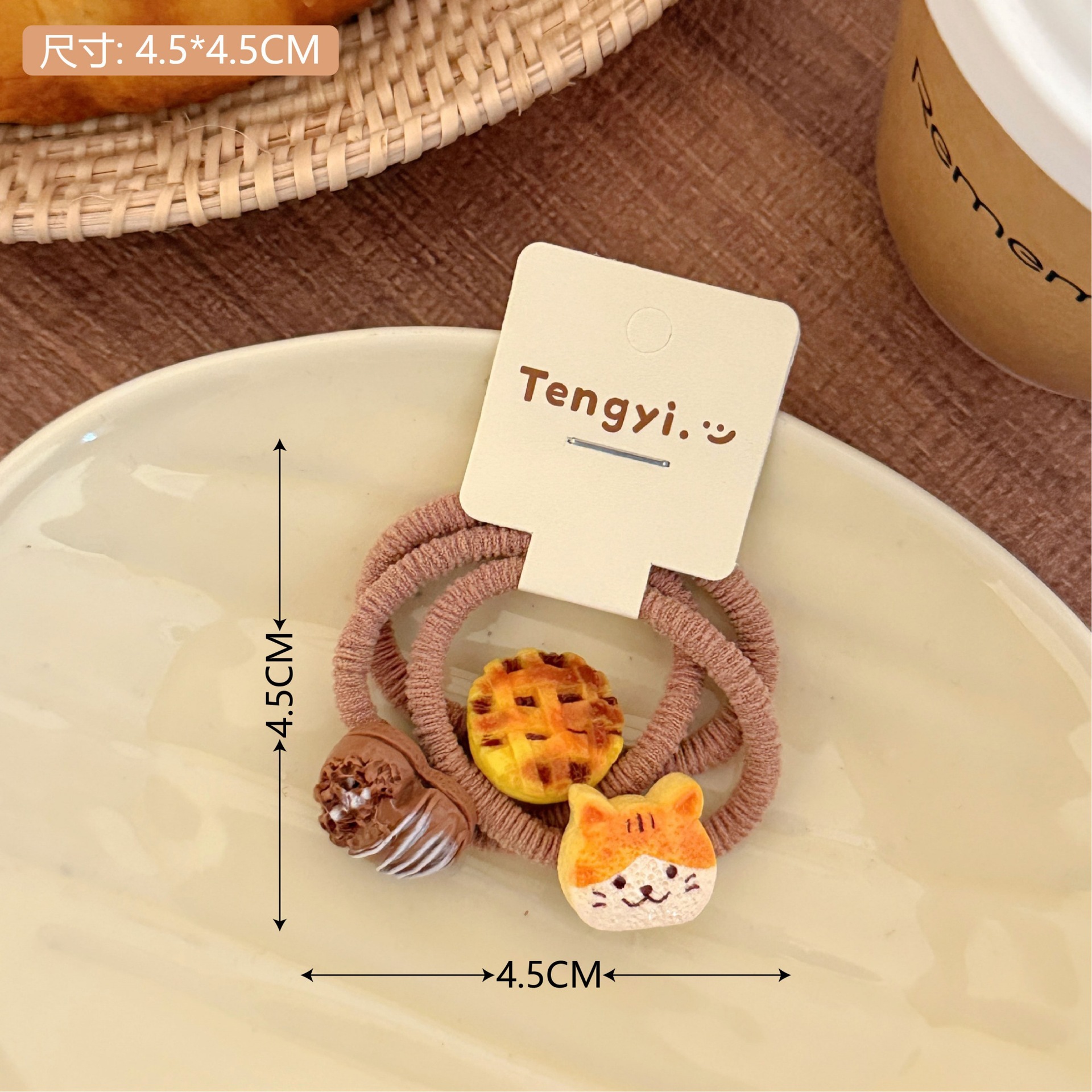 Caricatura lindo cerdo comer jugar pan divertido niño cabello cuerdas de pelo beige intestino pequeño círculo de alta elasticidad estudiante cabello adornamiento para mujeres