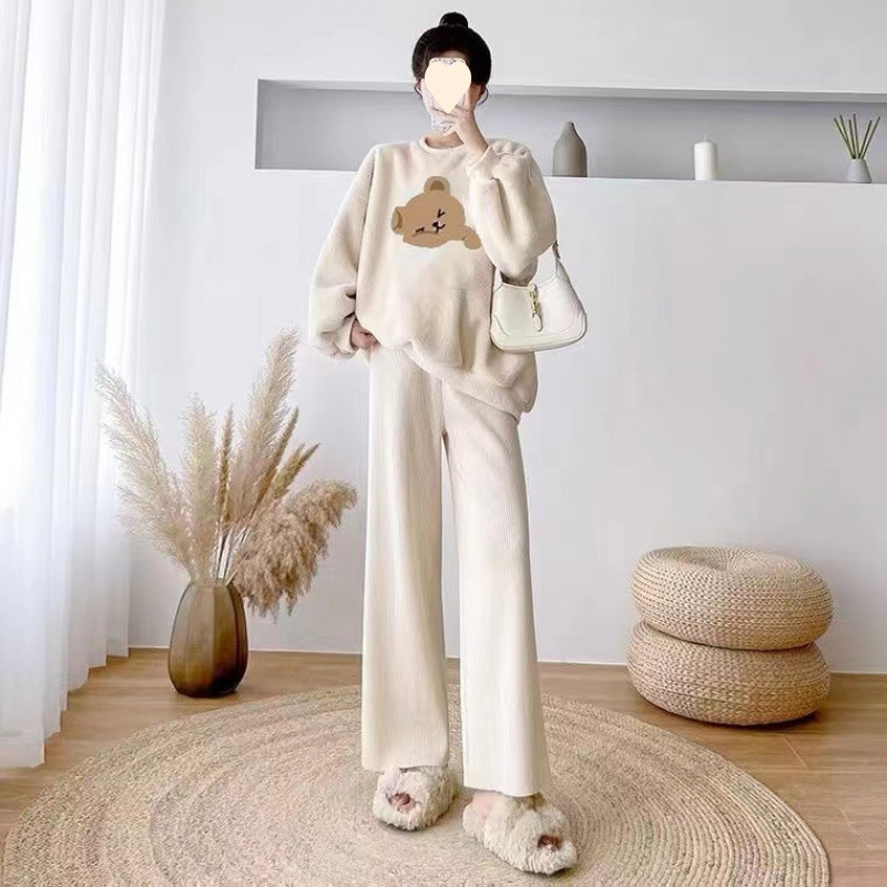 임산부 옷 가을 겨울 2024년 신상 외출복 플러스 벨벳 두꺼운 핫맘 임신 배를 가리는 풀세트 스웨터 슈트 트렌디