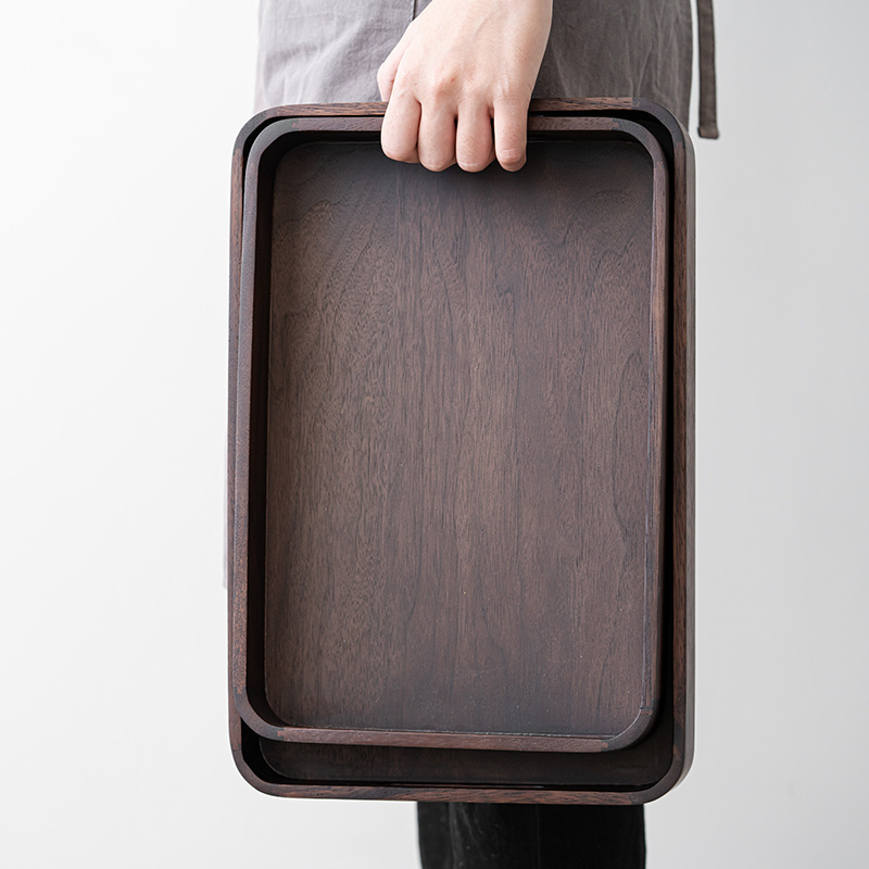 Nogal nuevo estilo chino placa de madera estructura Nogal Negro redondeado plato de mano de madera bandeja de té taza de té juego de té plato de fruta