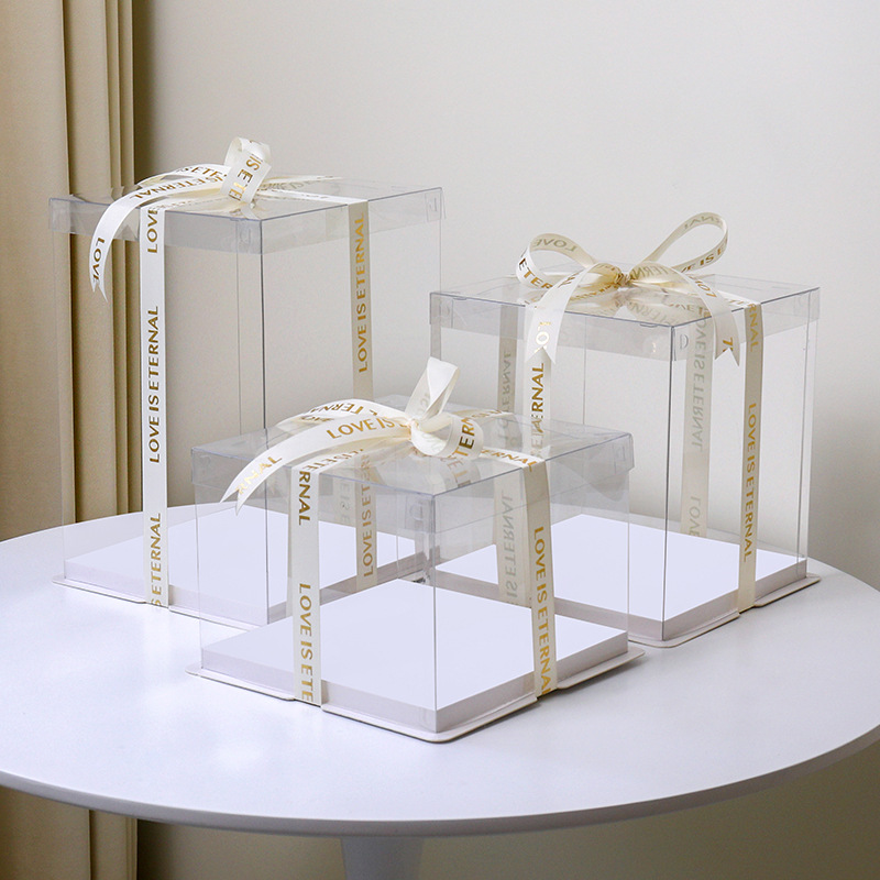 Baked food packaging box gift 68 10-inch PET fully transparent cake box Internet celebrity birthday heightening factory cross-border