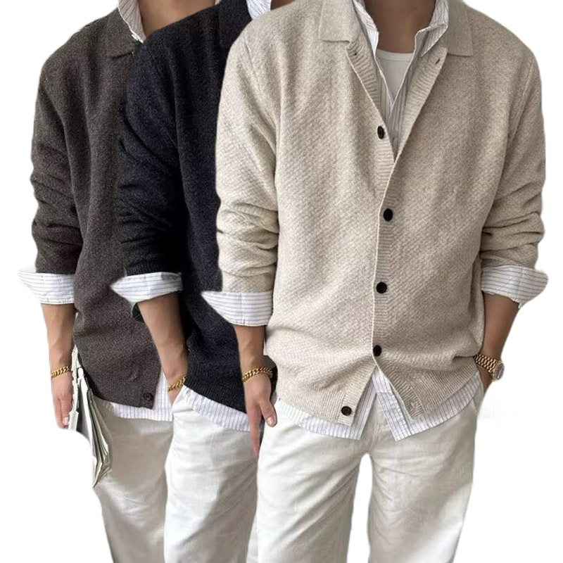 Explosiones transfronterizas de tamaño grande europeo polo camiseta con solapa camiseta de punto suéter hombre viejo dinero cardigán chaqueta fábrica al por mayor