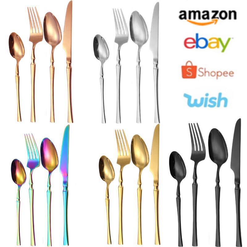 Stainless steel small waist tableware hotel Western steak knife and fork cross-border European main meal knife, fork and spoon suit 4-piece set Stainless steel small waist tableware hotel Western steak knife and fork cross-border European main meal knife, fork and spoon suit 4-piece set