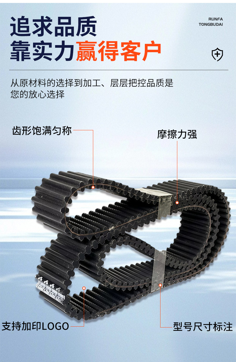 Double-sided arc-tooth rubber timing belt, wear-resistant and non-slip, arc-tooth ring-shaped industrial belt, H-type rubber timing belt
