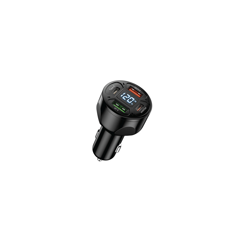 Cross-Border Digital Display Car Charger 66W 4Usb Car Charger Super Fast Charging One-To-Four Multi-Port Qc3.0 Car Charger