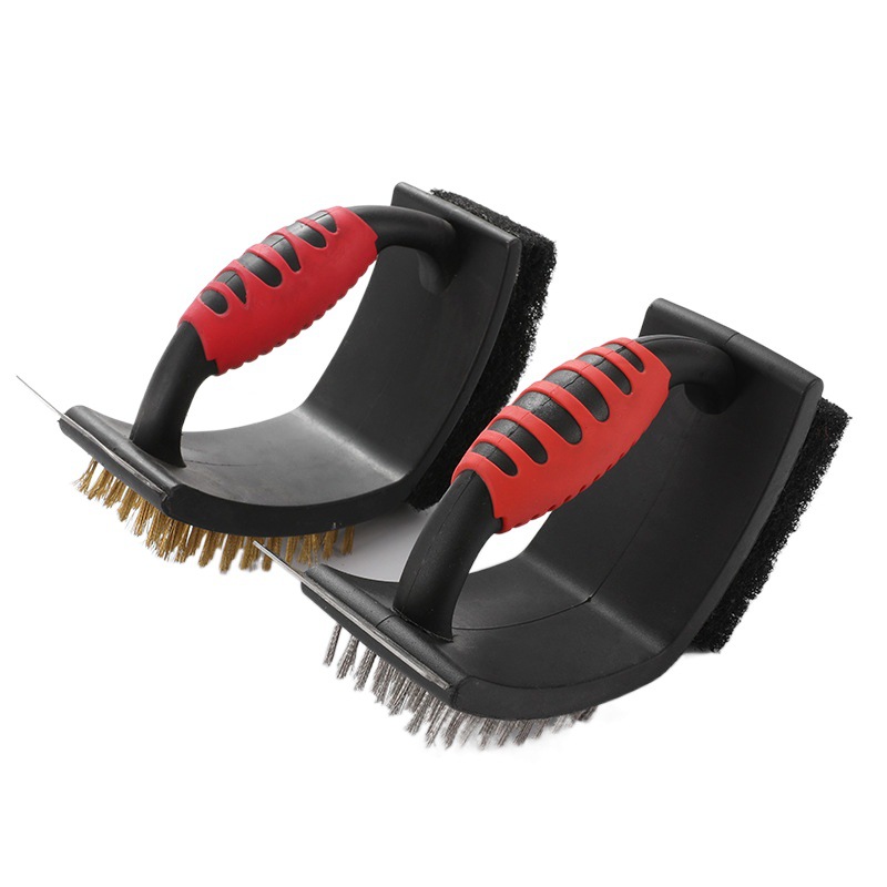 Barbacoa barbacoa cepillo de alambre de cobre hogar barbacoa cepillo de limpieza de tres en uno raspador cepillo de acero en forma de corazón cepillo herramienta de barbacoa