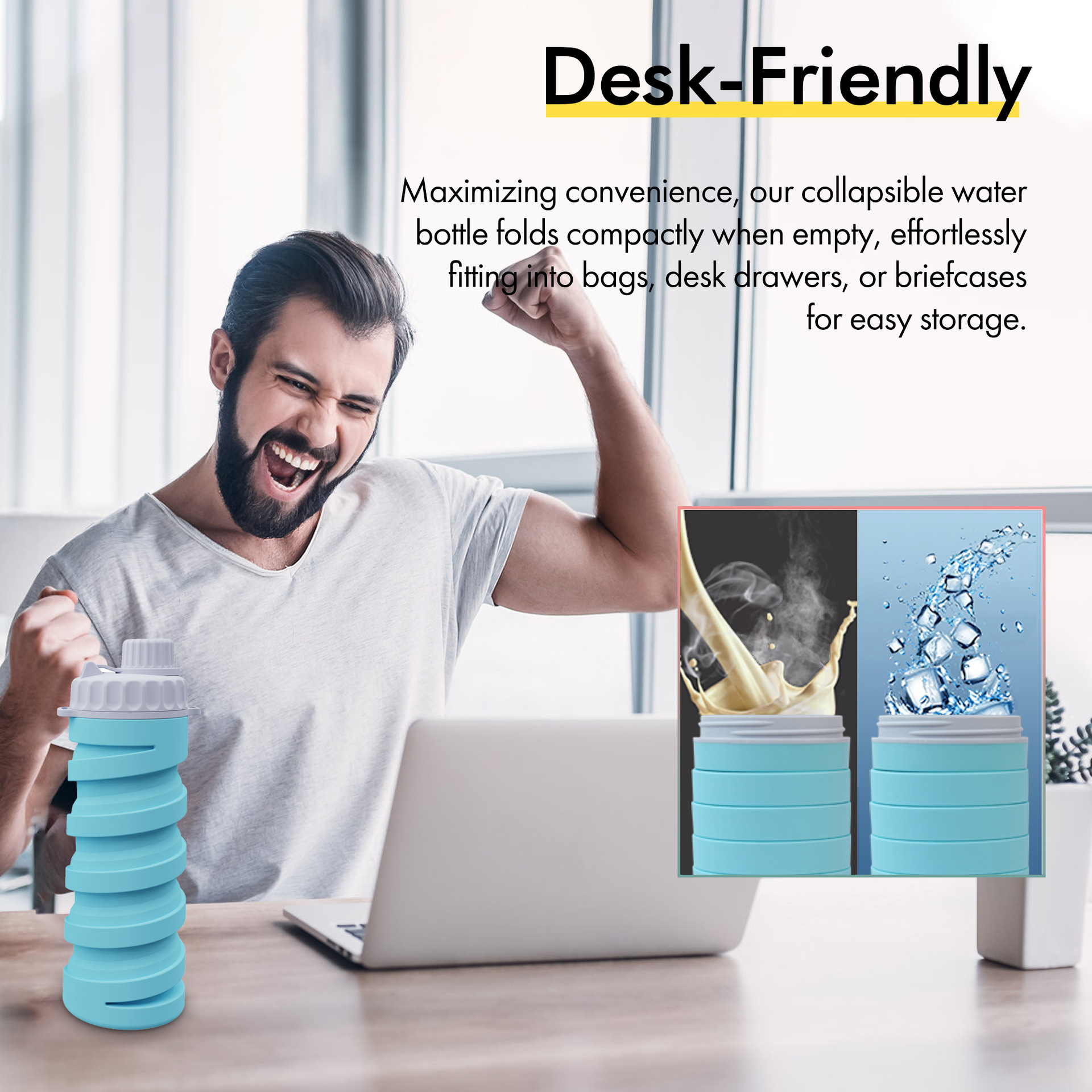 Taza de agua plegable de silicona de doble bebida portátil Botella de agua para deportes al aire libre 500ml Regalo de viaje Pajita de botella de agua telescópica