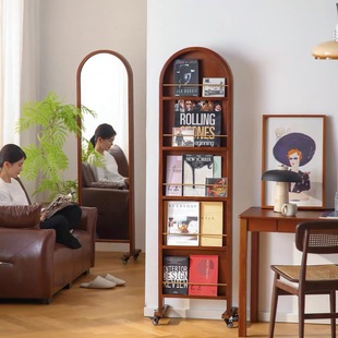 Medium style full-body mirror solid wood rotatable full-body dressing mirror integrated floor-standing bedroom magazine stand fitting mirror