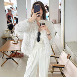 金漳服饰/秋冬新款小香时髦气质慵懒微闪重工珍珠绣针织衫开衫女