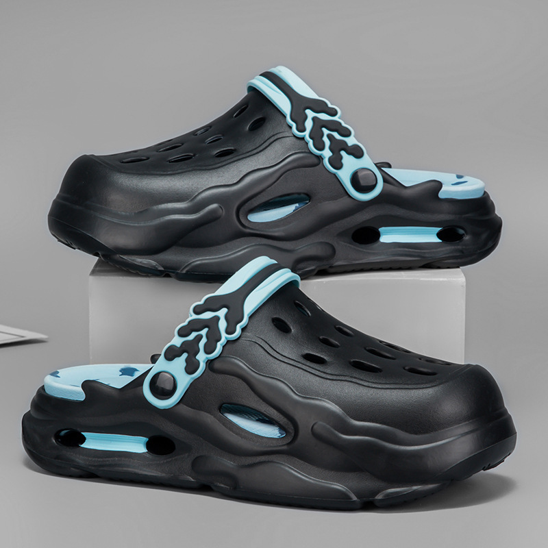 Nuevos zapatos con agujeros para hombres, suela gruesa antideslizante, zapatillas Baotou, sandalias de playa de moda de verano para hombres