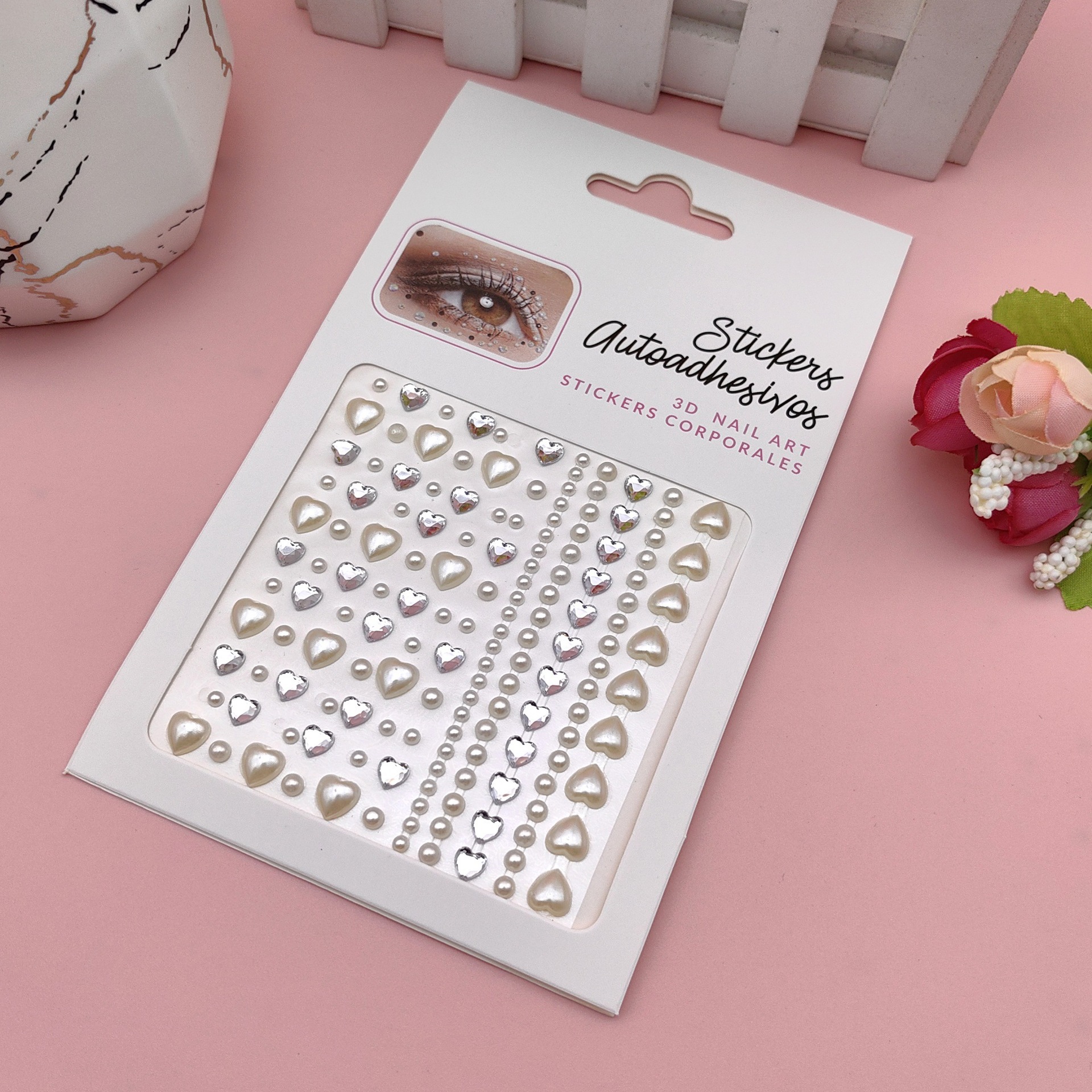 Pegatinas para maquillaje de ojos, pegatinas de diamantes de imitación para ojos, decoración facial, accesorios de maquillaje de perlas para diario, pegatinas de diamantes de imitación para escenario infantil, venta al por mayor en stock.