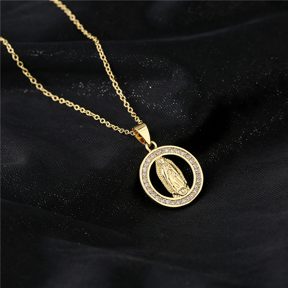 fashion real gold electroplating religious jewelry copper micro-inlaid zircon pendant necklace