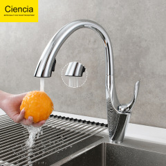 Copper pull-out kitchen faucet with hot and cold basin, dishwasher sink faucet, shower head with double outlet, rotatable faucet