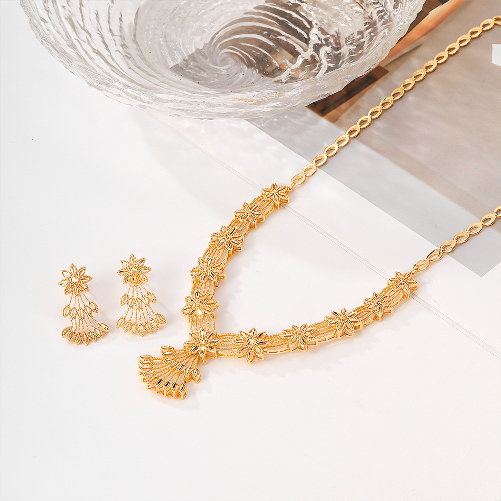 Opciones transfronterizas europeas y estadounidenses de pendientes collares joyas set joyas de mujer joyas de orejas dos piezas set hermosa joyas de moda de Oriente Medio image 3