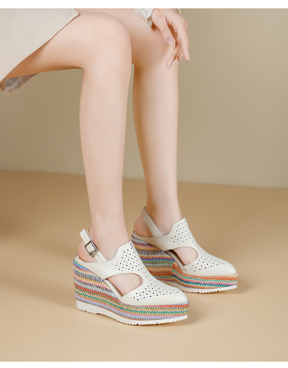 Sandal cao gót nữ mũi kín đế xuồng 10 cm phong cách La Mã — xanh lam, màu mơ chi tiết 10