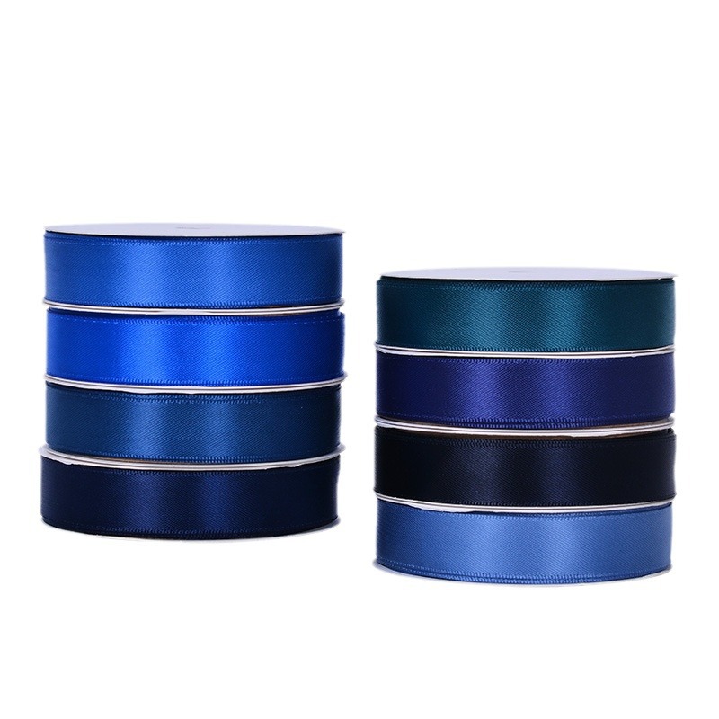 Cinta de regalo de gran venta de Yao Ming, cinta de embalaje de lazo de 16 mm, correa azul oscuro, cinta de satén lisa individual.