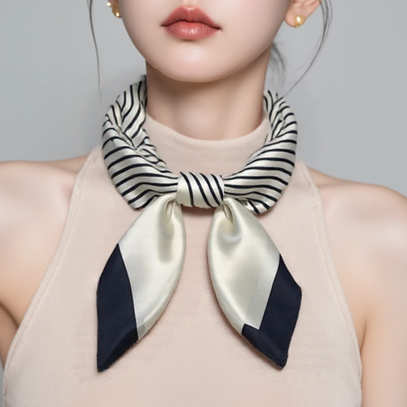 Bufandas 70x70 rayas blancas y negras bufandas de seda cuadrada bufandas de mujer camisa de transporte de trabajo de ropa profesional cuello delgado