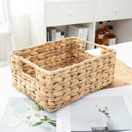 跨境手工编织收纳盒水葫芦草编书本玩具收纳筐桌面水果零食收纳篮