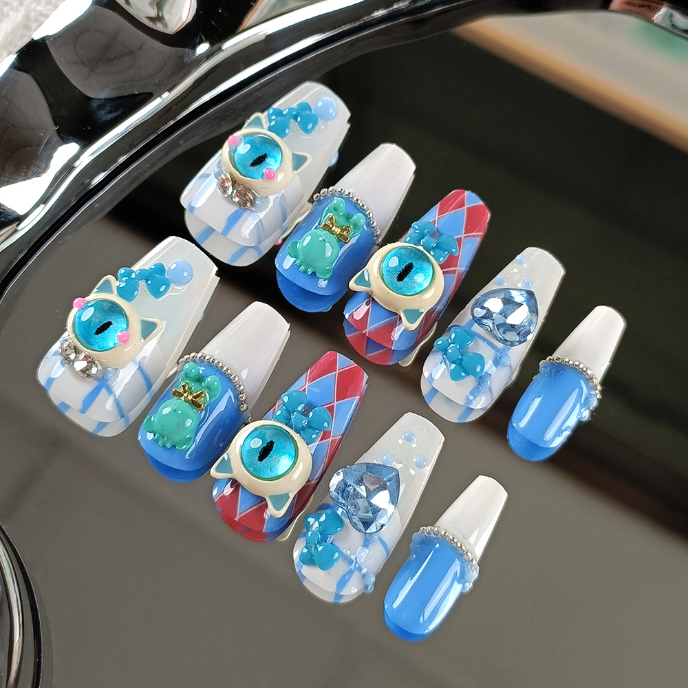 Decodificar 10 tabletas de dopamina pequeño monstruo manicure adorable parche de uñas dulce y fresco fototerapia hecha a mano para usar piezas de uñas