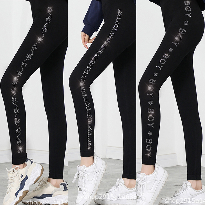 Shuangyi Apparel In-Stock Hot-Selling Large Size Rhinestone Leggings for Women, Spring Thin Style, Wearable Outside, High Elastic Pants Shuangyi Apparel In-Stock Hot-Selling Large Size Rhinestone Leggings for Women, Spring Thin Style, Wearable Outside, High Elastic Pants