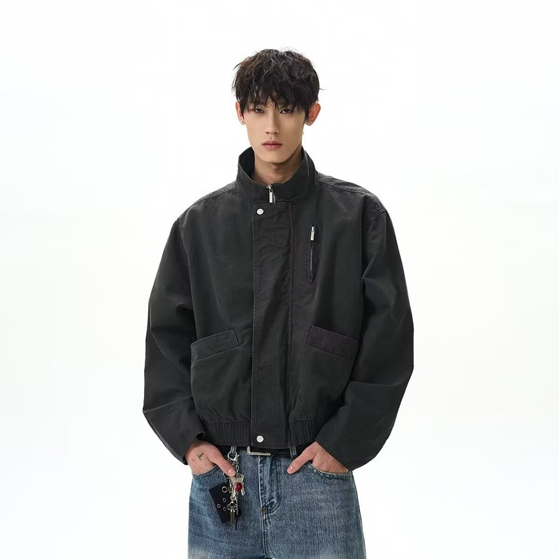 Spring and Autumn New Stand Collar Pilot Jacket Men's Barn Style Work Jacket Design Outerwear High-End Top