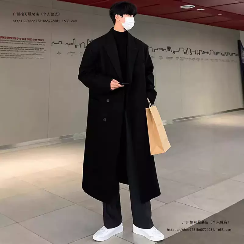 Длинное зимнее шерстяное пальто для мальчиков, плащ, куртка, средняя длина, увеличенная толщина, корейский стиль