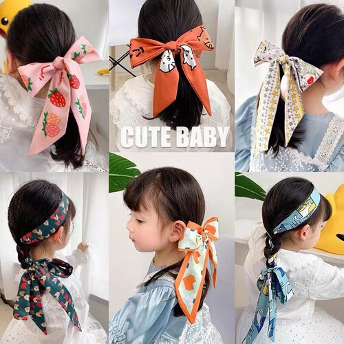  New Children's Hairband Girls' Hair Ball Head Silk Scarf Ribbon Little Girl Braided Hair Bow Ribbon