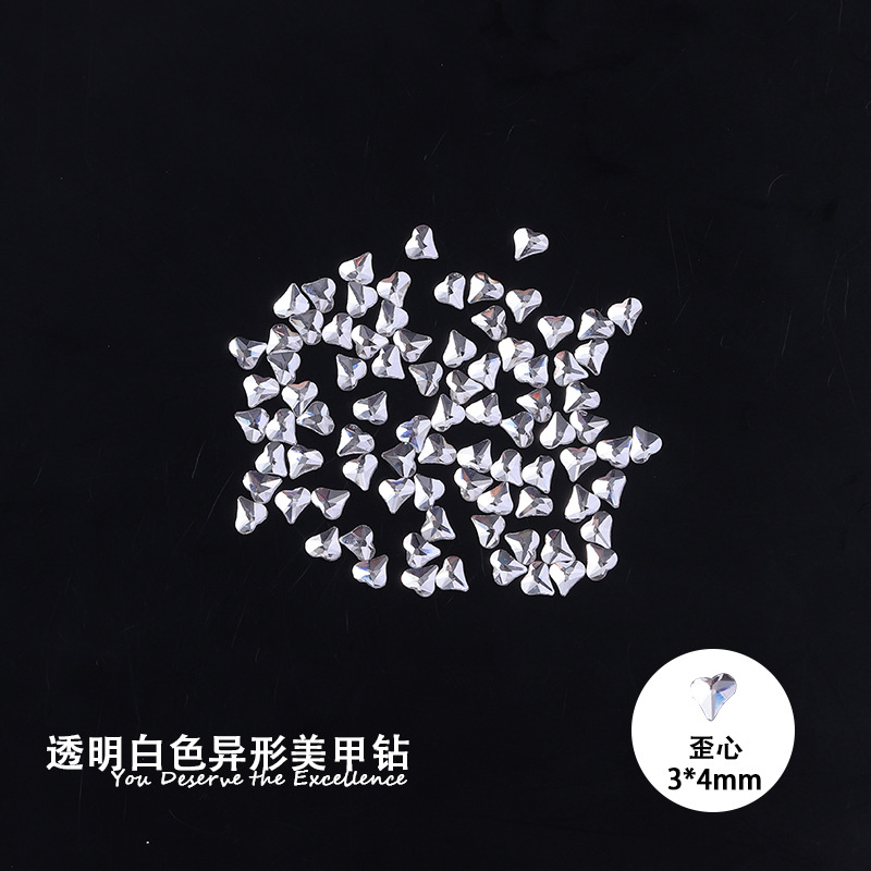 비뚤어진 심장 3*4mm 흰색 평평한 바닥 특수 모양