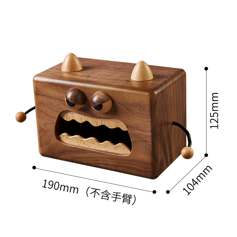 Wooden Color Wooden Art Creative Home Gift Solid Wood Small Monster Tissue Box Cute Cartoon Home Wooden Tissue Box