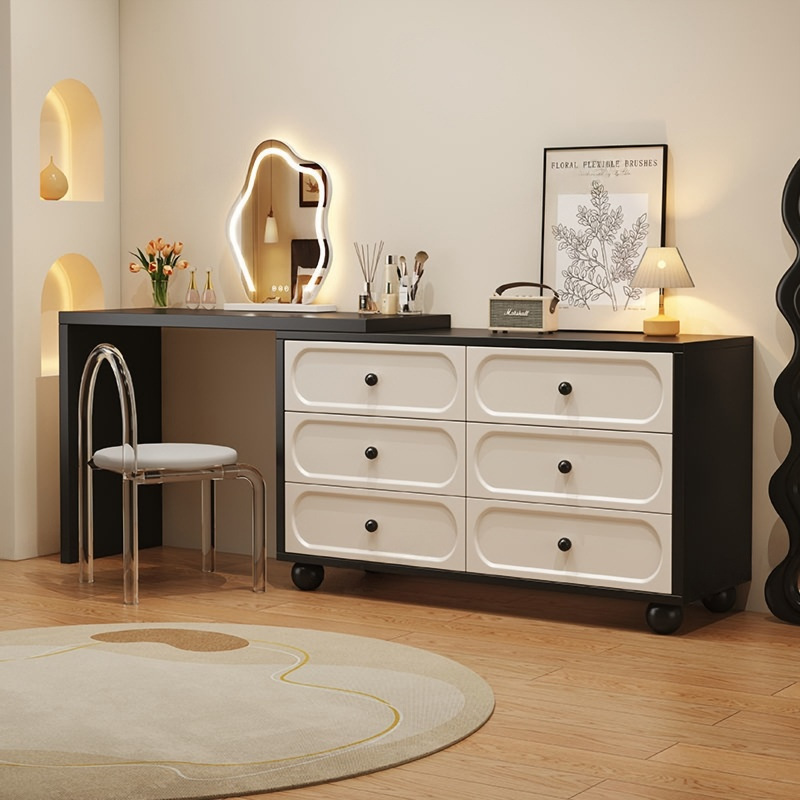 New French-Style Retro Dressing Table and Chest of Drawers for Small Apartments, Bedroom End-Of-Bed Vanity Table with Integrated Storage Cabinet