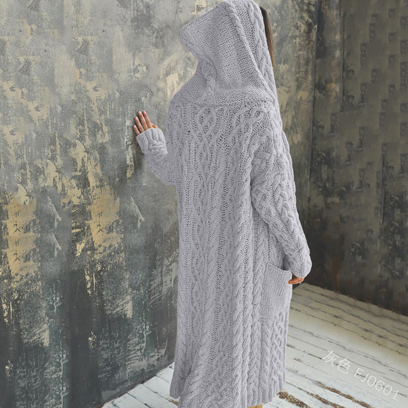 Comercio exterior transfronterizo 2023 europeo y americano nuevo cardigan Twist trenza estilo perezoso con capucha cardigan largo suéter Otoño e Invierno ropa de mujer image 9