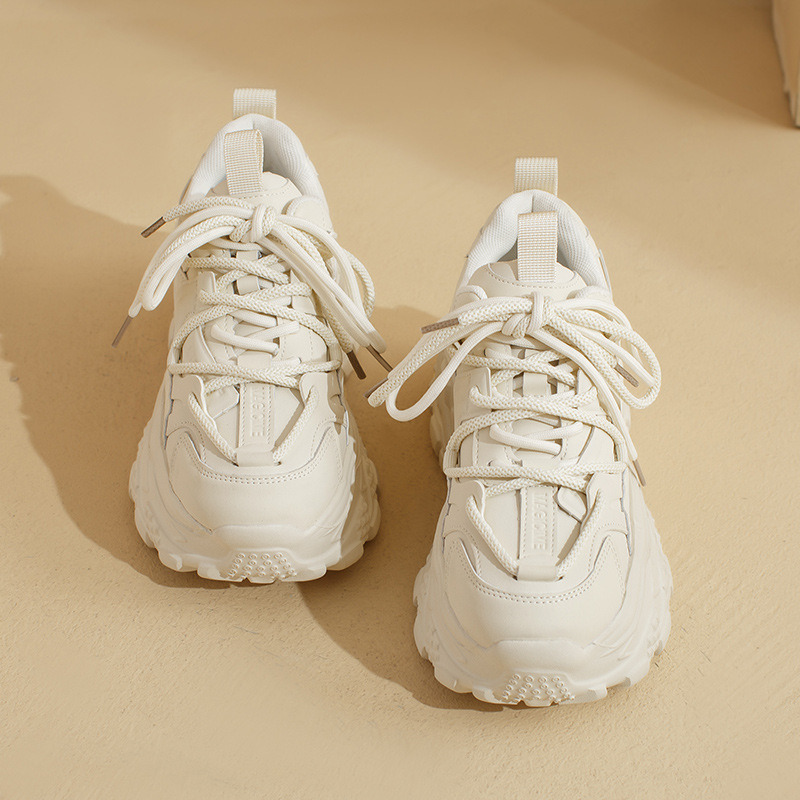 Zapatos Deportivos de Suela Gruesa Estilo Papá para Mujer, Estilo Universitario, Primavera 2026, Color Blanco, Casuales para Correr.