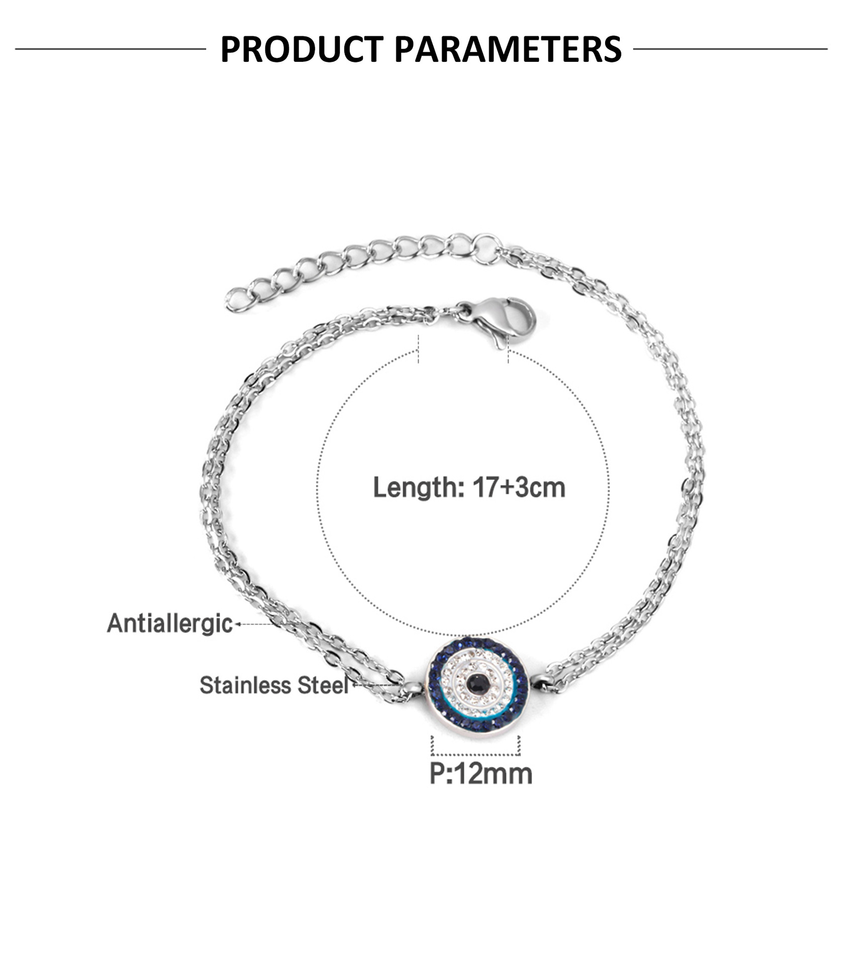 Fashion Devilu0027S Eye Stainless Steel Inlay Artificial Diamond Bracelets 1 Piece