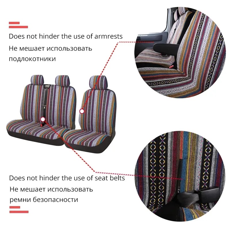 Cross-border hot sale 2 1 truck van off-road vehicle high gram weight universal color stripe cloth seat cover non-slip thickened
