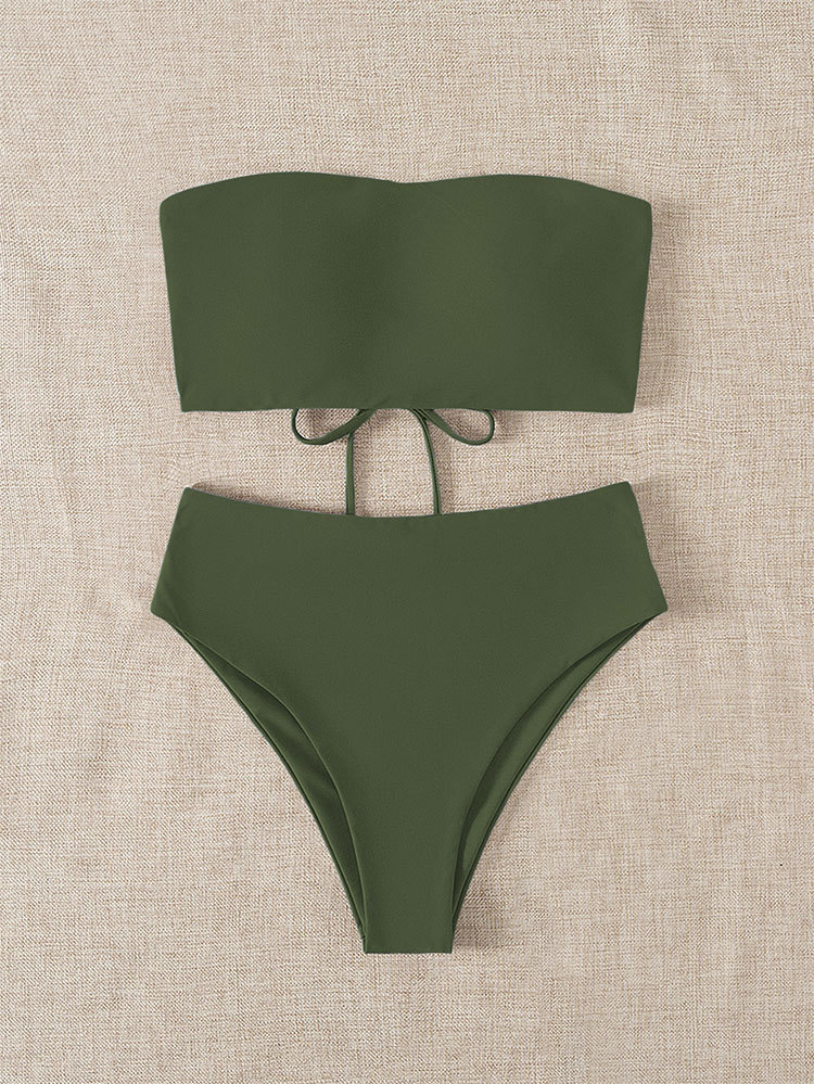 Bikini 2024 new sexy solid color strapless high waisted bikini women's swimsuit_voghion.com