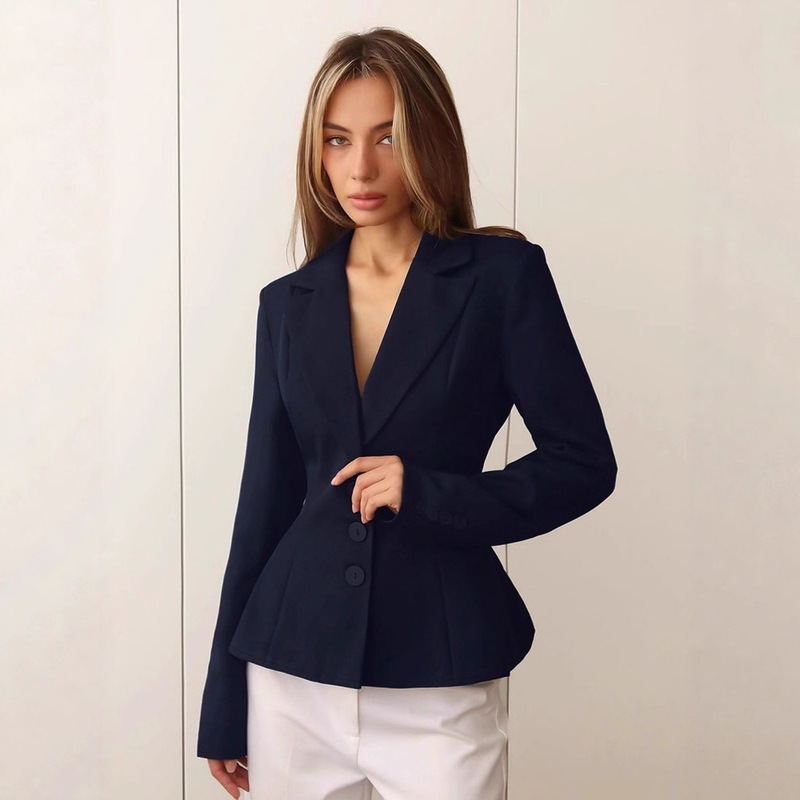 Commuting Elegant Waist Pleated Small Suit for Women 2025 Winter European and American Cross-Border Professional Slim Suit Jacket for Women