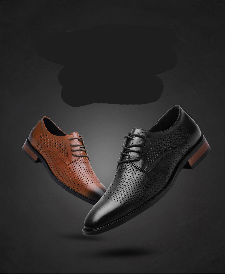 Chaussures habillées décontractées légères à lacets en cuir pour hommes, chaussures de travail professionnelles_voghion.com