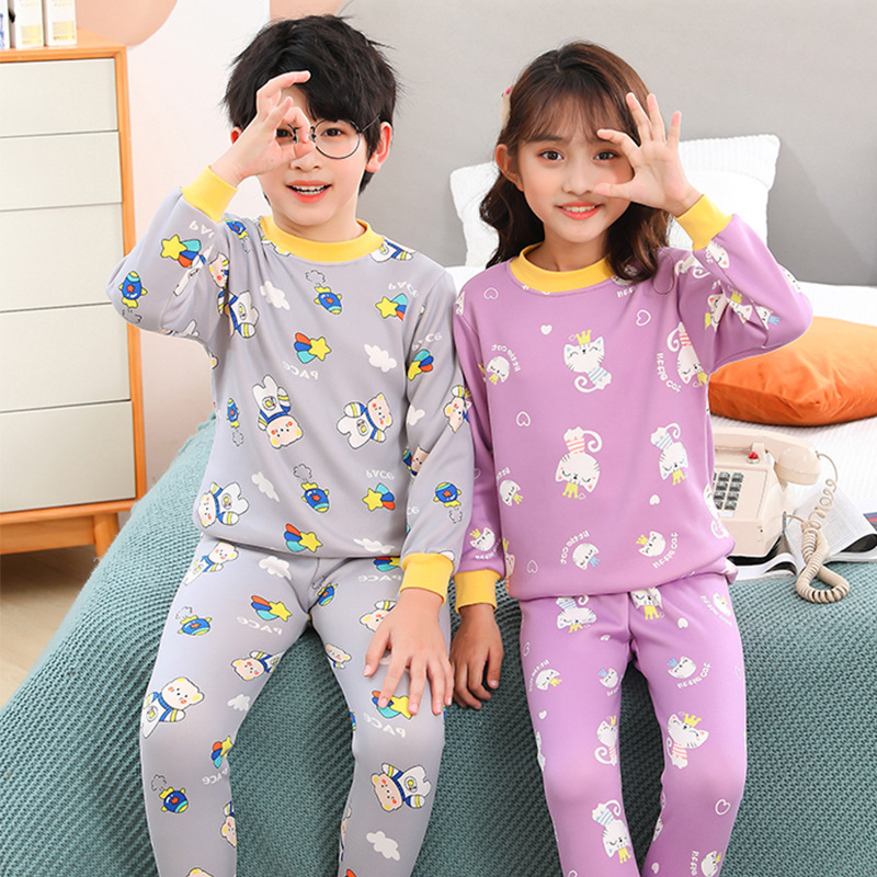 Niños de Cuello medio forrado de lana gruesa ropa interior térmica traje niños y niñas Otoño e Invierno tocando fondo Bebé Ropa para niños ropa de otoño pantalones largos